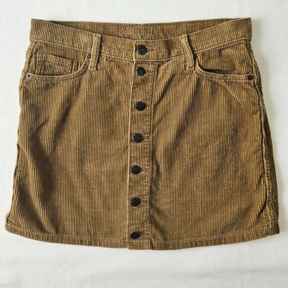 Corduroy Button-Front Skirt - Brown